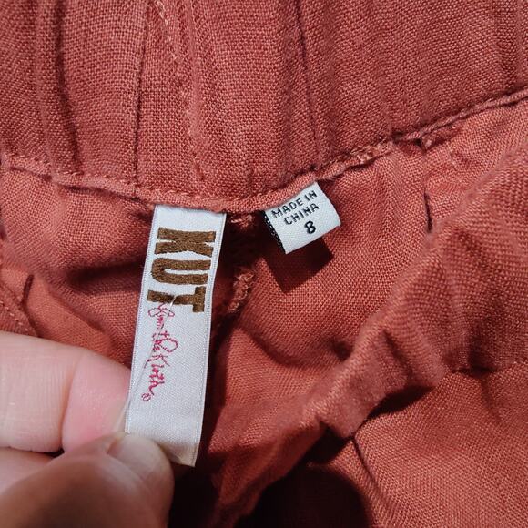 NWT Kut from the Kloth Sz 8 Roxanne Clay Red Linen Shorts Pull On Elastic Waist - Picture 4 of 6